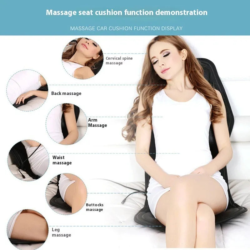 Black heating massage mat for infrared physiotherapy with power cord and seat cushion.
