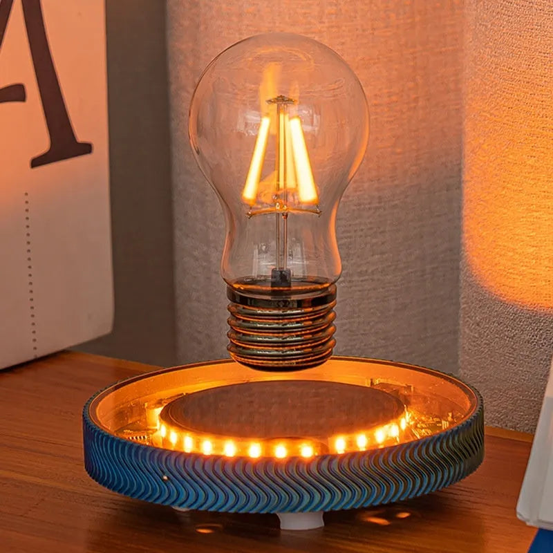Magnetic levitation moon lamp floating above base with modern 3D printed design