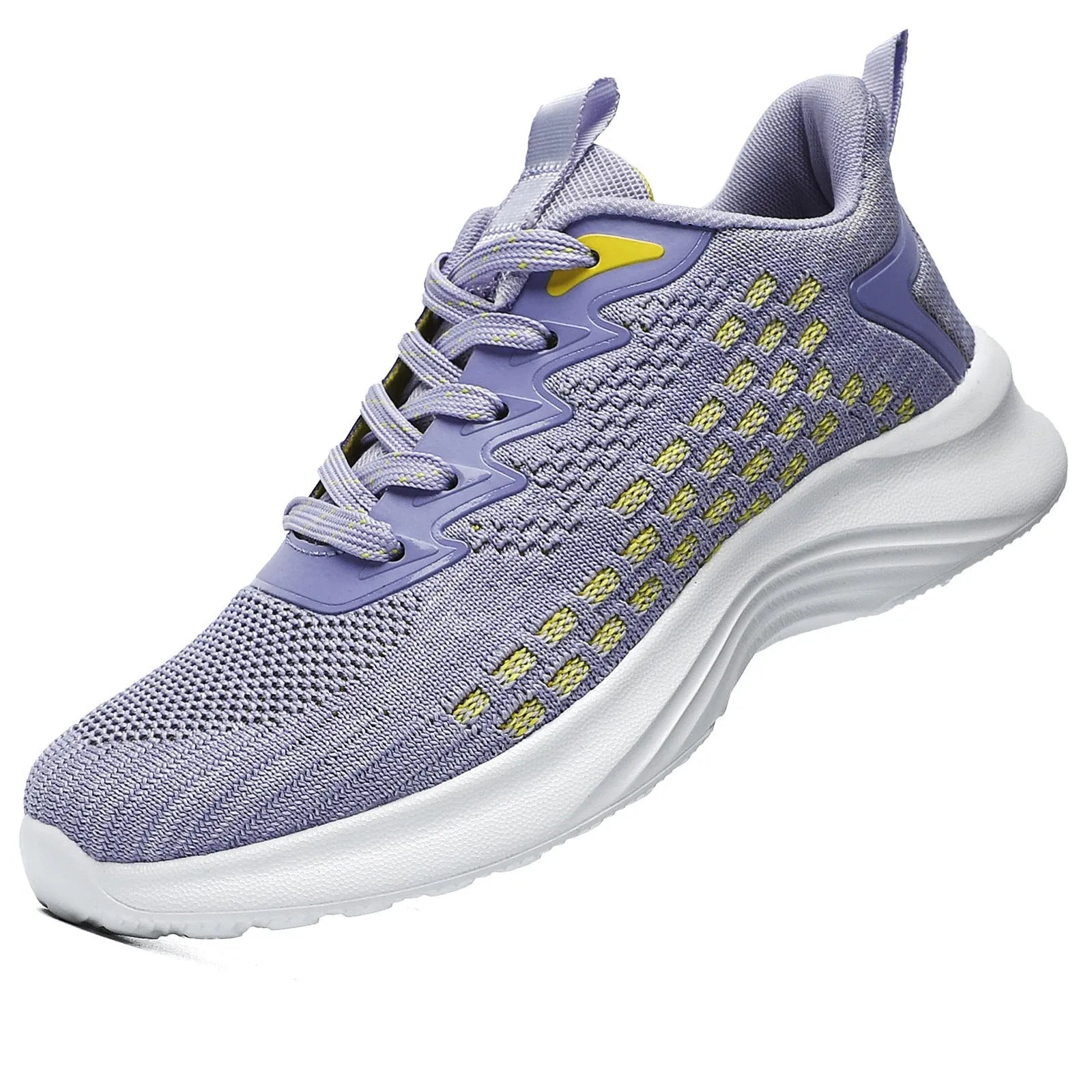 Women's lavender purple and royal blue flyknit running shoes with striped pattern and mesh lining in plus sizes