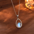 925 sterling silver moonstone pendant necklace with white gold colour box chain, crystal inlay, 41-50cm perimeter