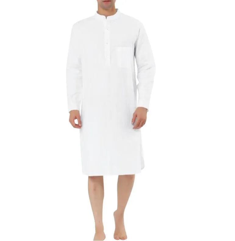 Men's cotton shirt robe with front pocket in light blue colour
