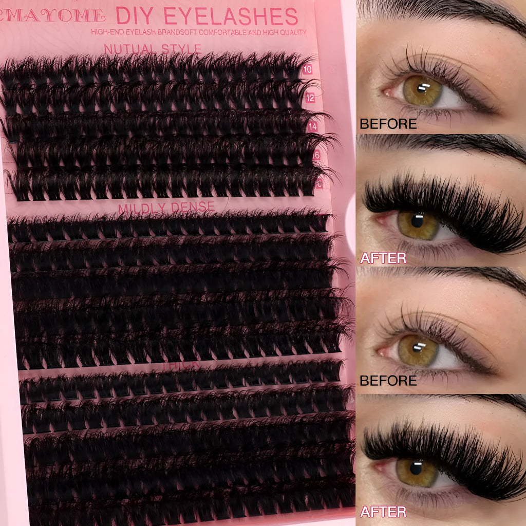 DIY single cluster segment false eyelashes set with application tweezers in sizes DIY-SET-402 and DIY-SET-403