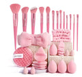 Hydrophilic non-latex beauty tools set in brown, pink and purple colours for facial cleansing and makeup