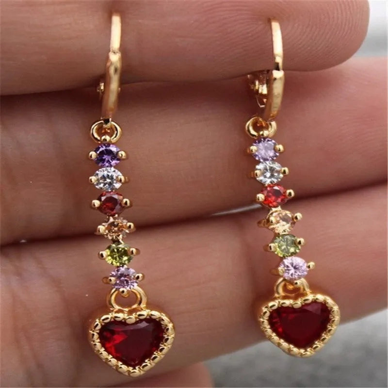 Women's heart-shaped alloy earrings in gold and silver electroplated colour options