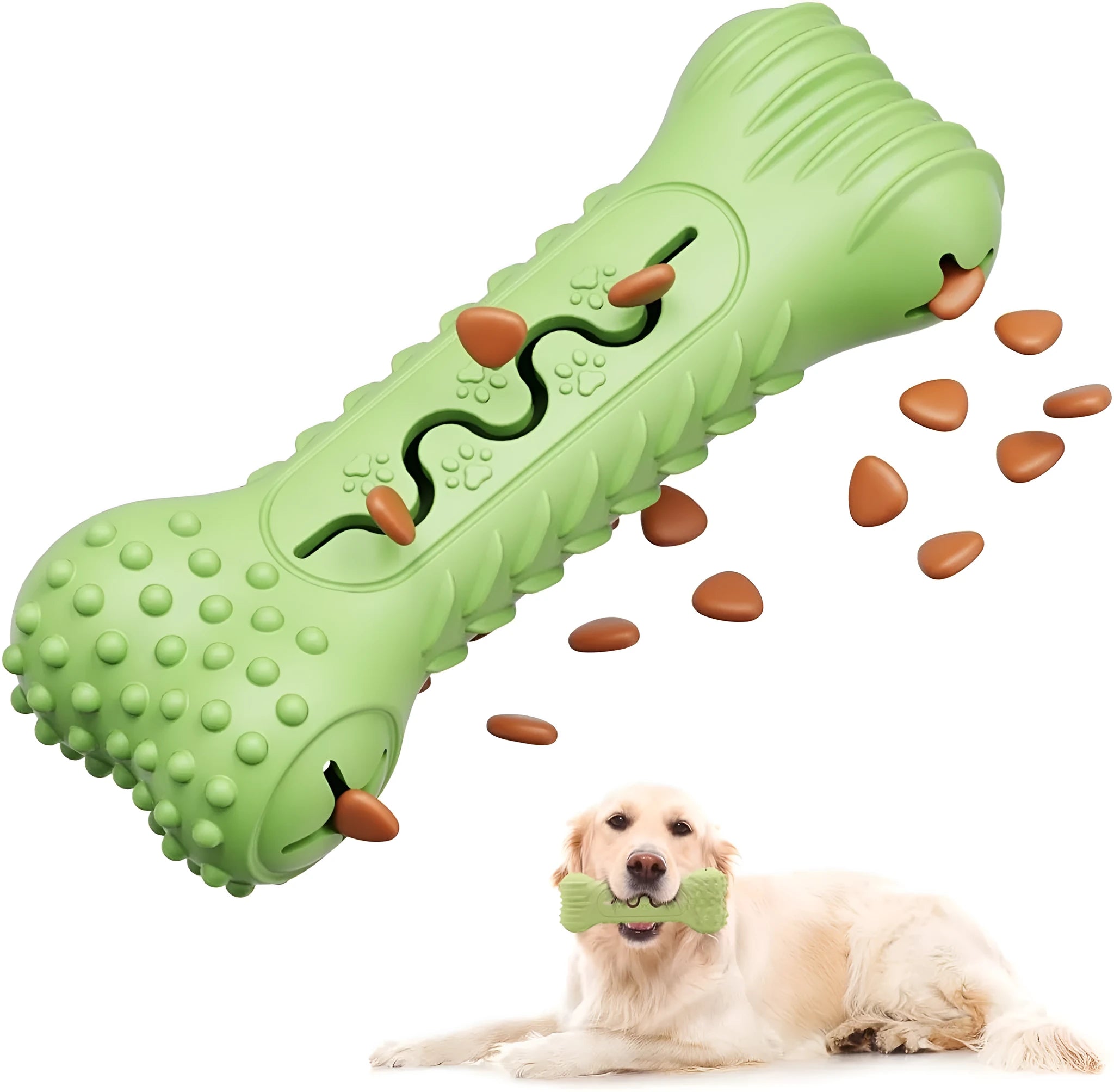Blue bone-shaped natural rubber dog chew toy with textured surface
