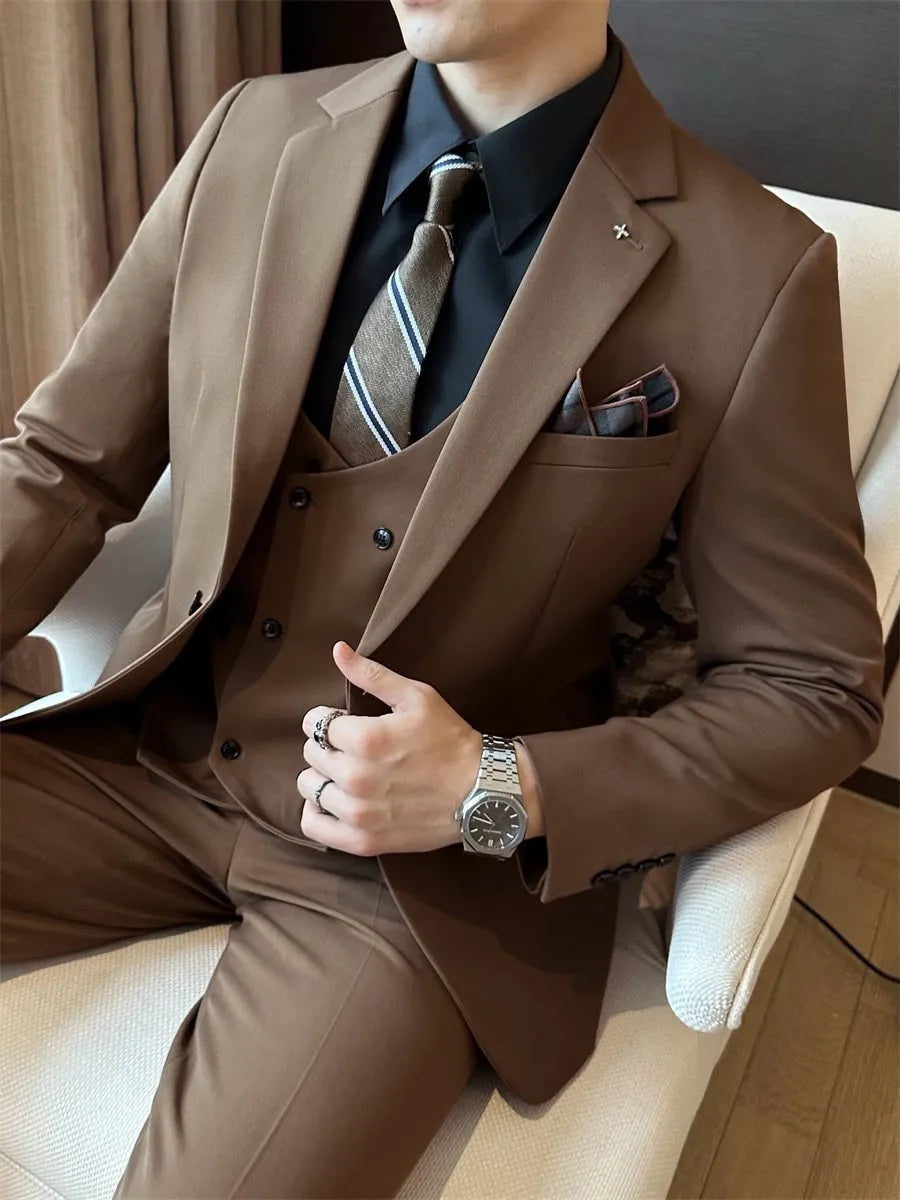 Men's slim fit business formal jacket in a chemical fibre blend fabric, shown in a dark green colour.