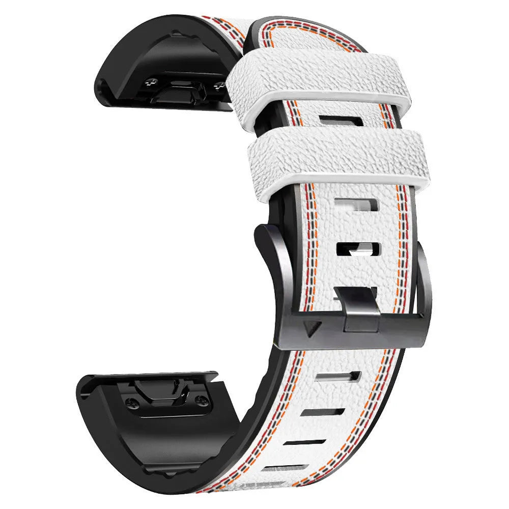 Silicone leather quick release watchband for Garmin Fenix smartwatches in 22mm and 26mm sizes