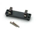 Alloy metal accessory parts for a military model remote control car showing grey bars, axles, and black tyres.