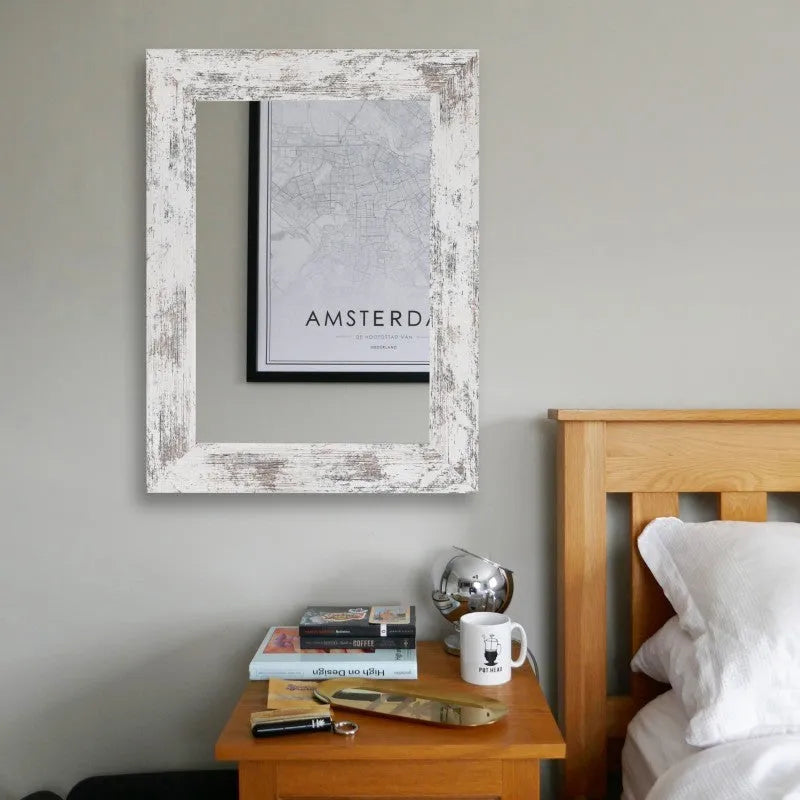 Wall-mounted pastoral style bathroom dressing mirror with retro Chinese design and MDF frame