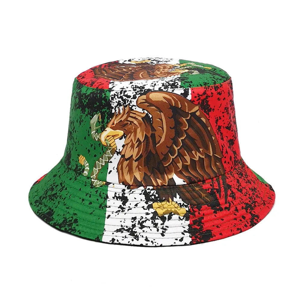 Eagle pattern retro bucket hat in polyester with dome crown for sun protection