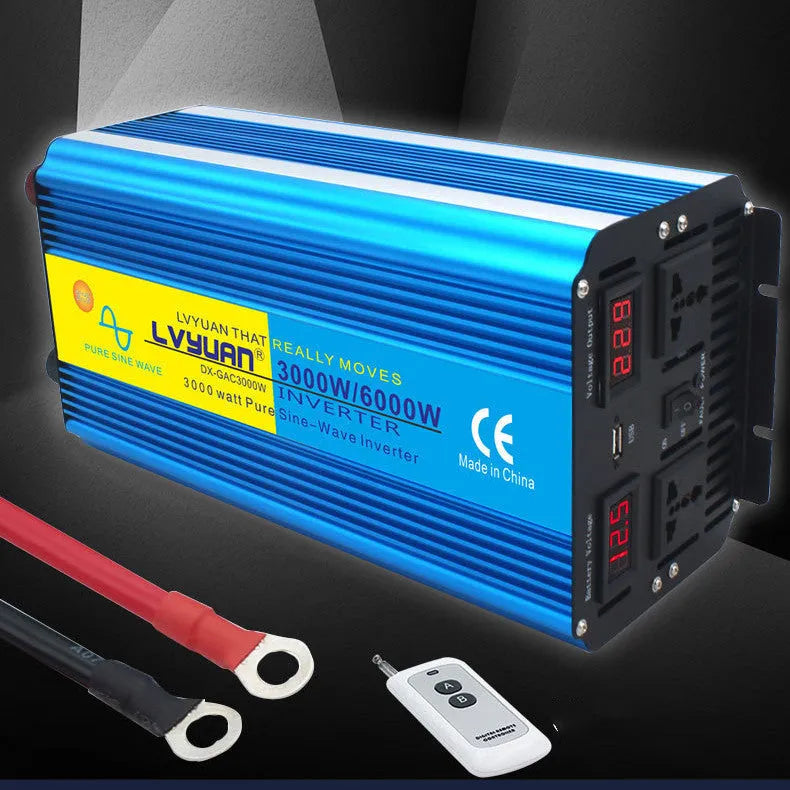 Blue 3000W 12V to 220V pure sine wave power inverter with digital displays and remote control
