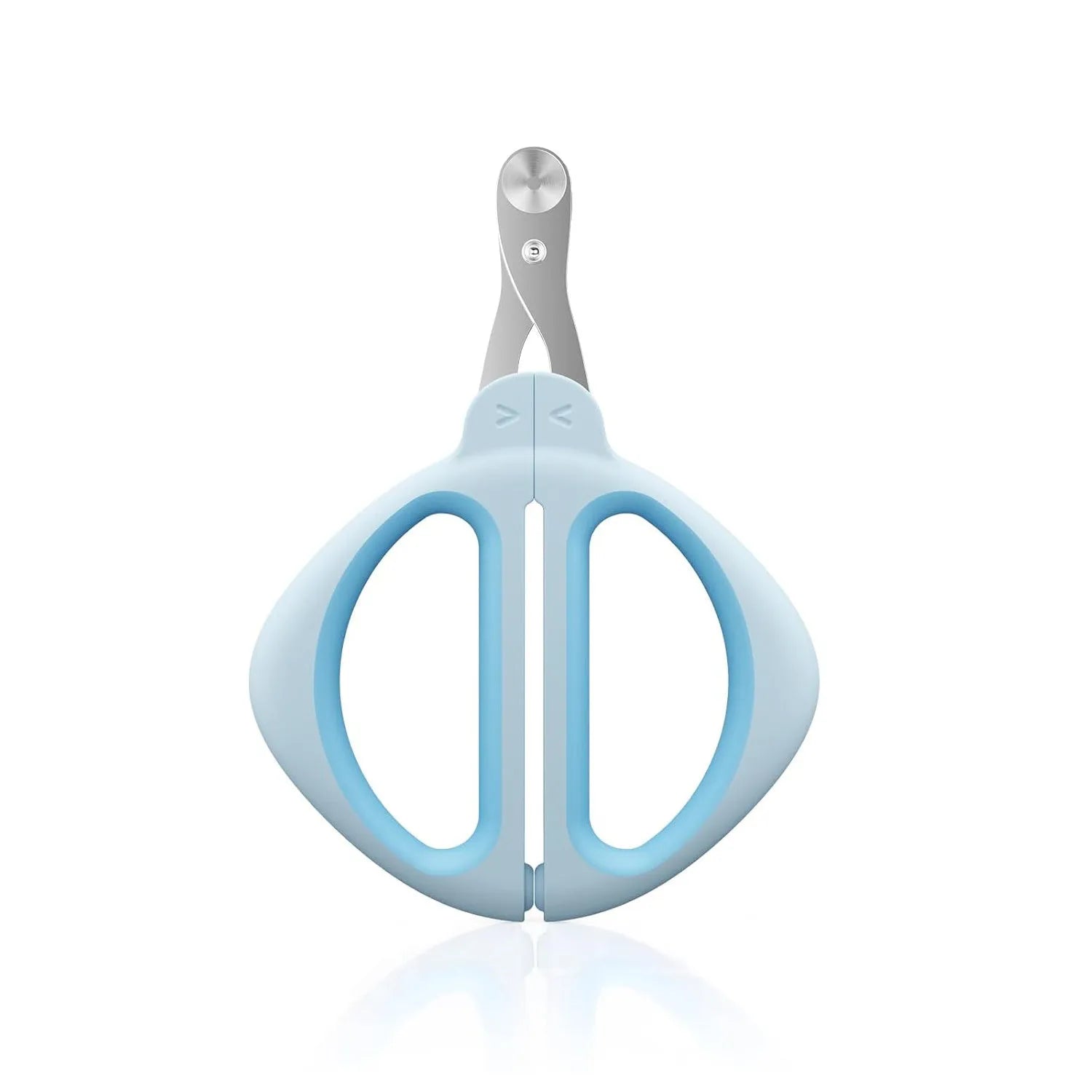 Blue pet nail clipper with positioning hole and non-slip handle for safe trimming