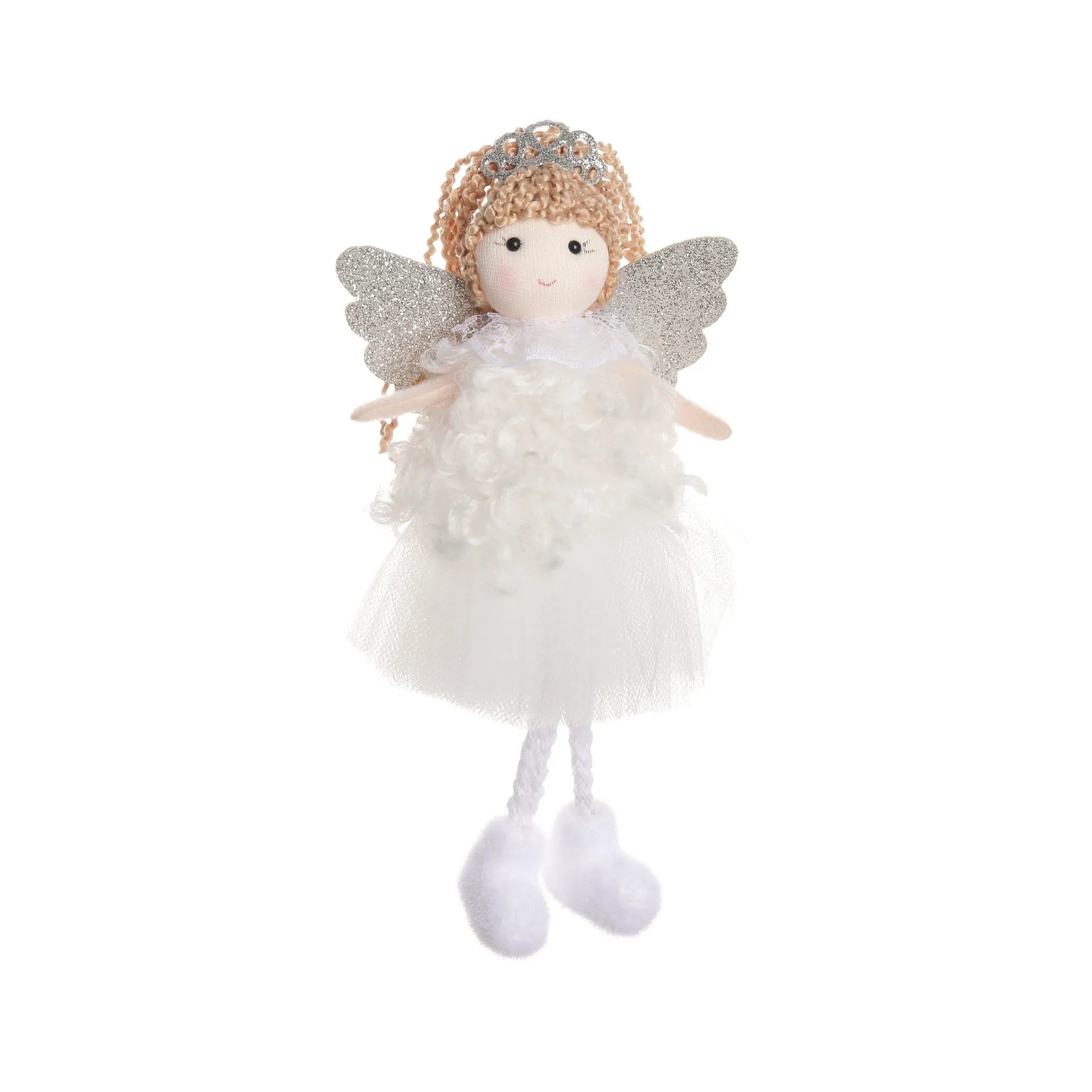 Christmas angel girl fabric pendant with crown design for high ponytail hairstyles in white, pink, or khaki colour