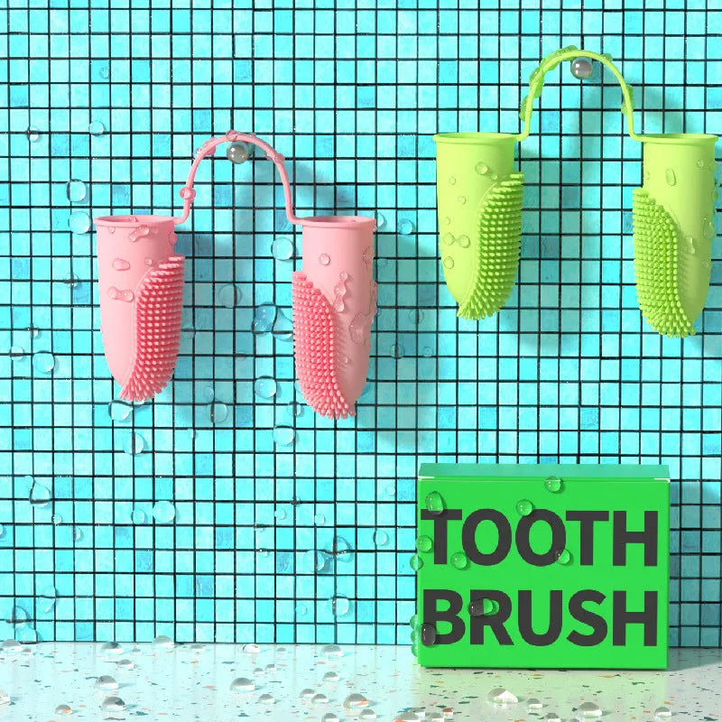 TPR double finger toothbrush for pet dental care in three colour choices