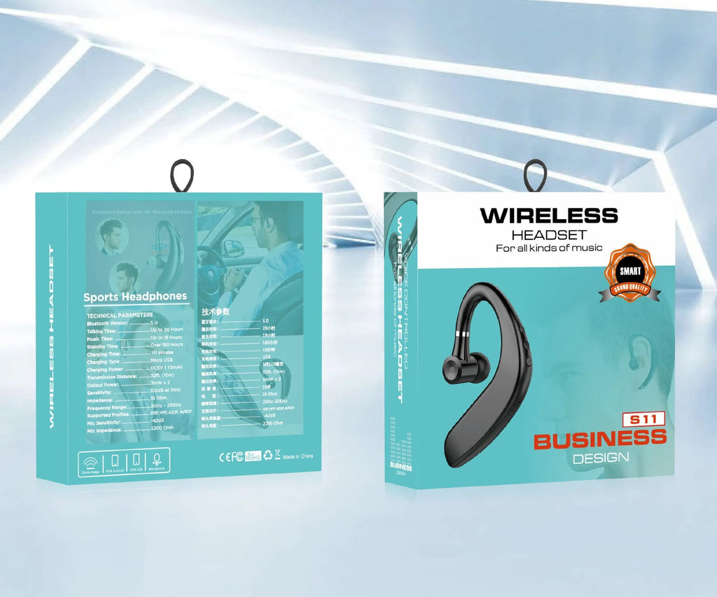 Single black wireless Bluetooth in-ear headset shown on a white background