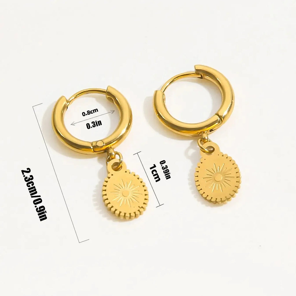 Stainless steel geometric ellipse ear button earrings with fashion OL style