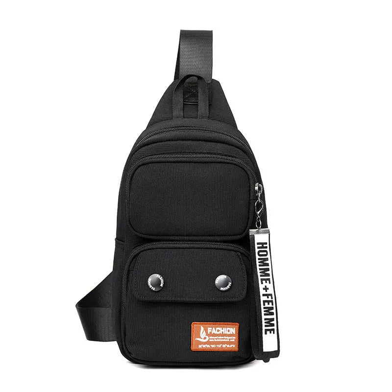 Nylon crossbody shoulder bag with contrast colour options and letter pattern detailing