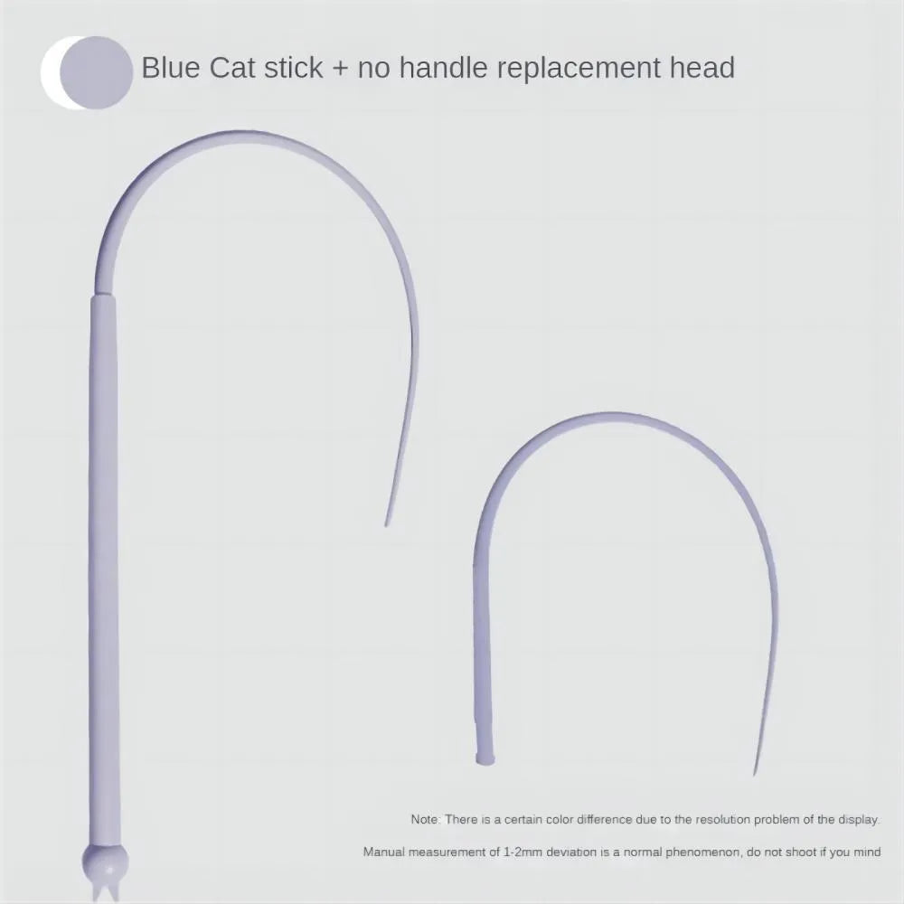 Blue simulated mouse tail cat toy with ABS handle and long silicone tail for interactive pet play