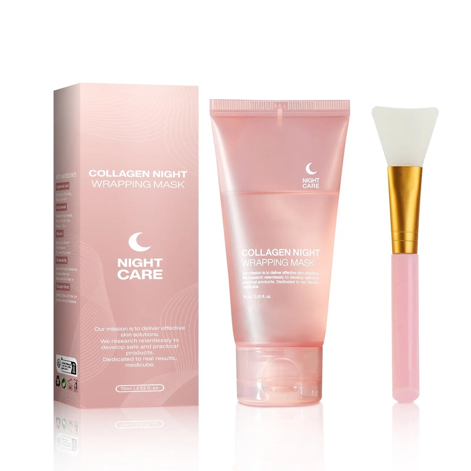 75ml collagen night face mask bottle with application brush for peel-off firming treatment