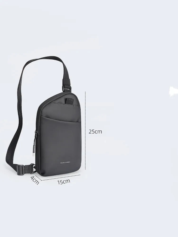 Men's simple black crossbody bag made from wear-resistant Oxford fabric.