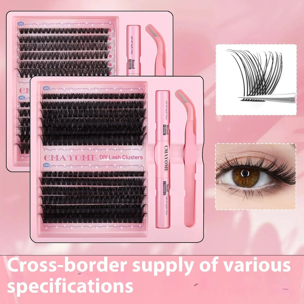 DIY single cluster individual false eyelashes set with natural thick mixed split type style