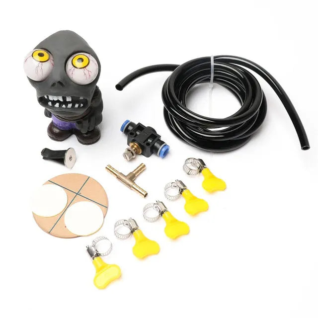 Turbo car blow off valve kit with explosive eye doll ornament and adjustable pressure regulating valve.