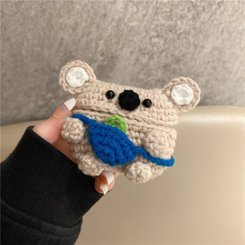 Handmade knitted koala bear backpack design AirPods protective cover