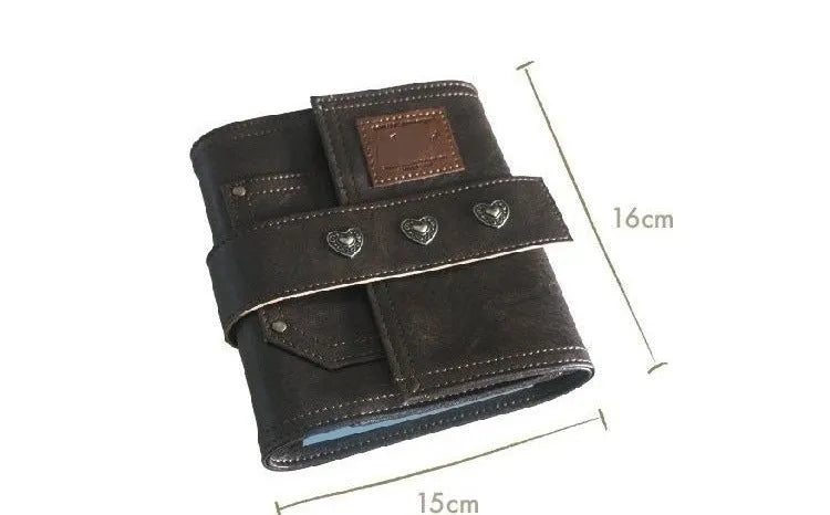 Brown retro leather buckle notebook with loose-leaf binding and A7 size dimensions