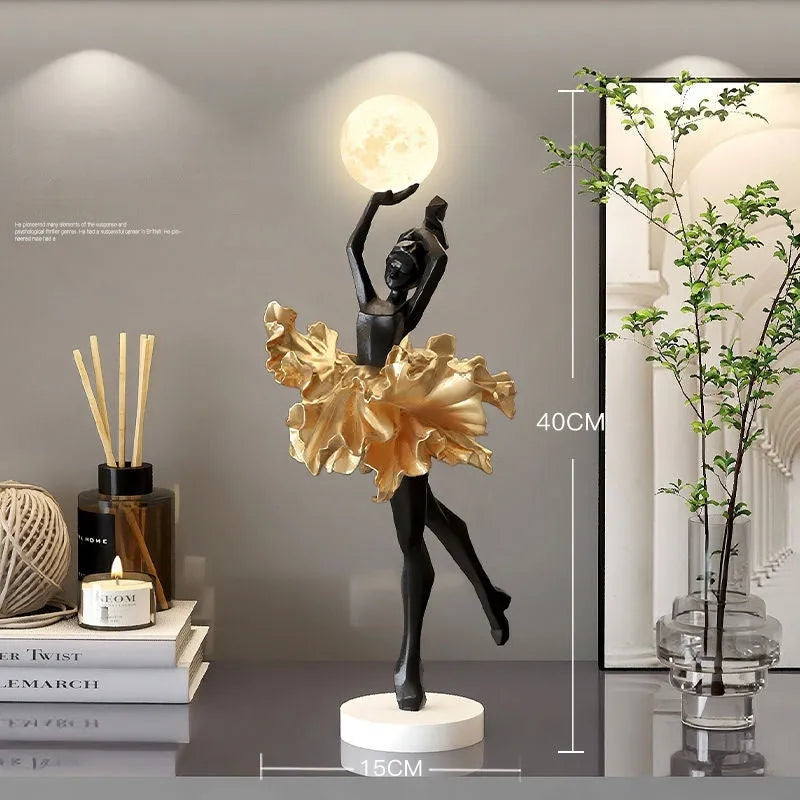 Art girl atmosphere small resin night lamp in black gold colour with USB charging cable