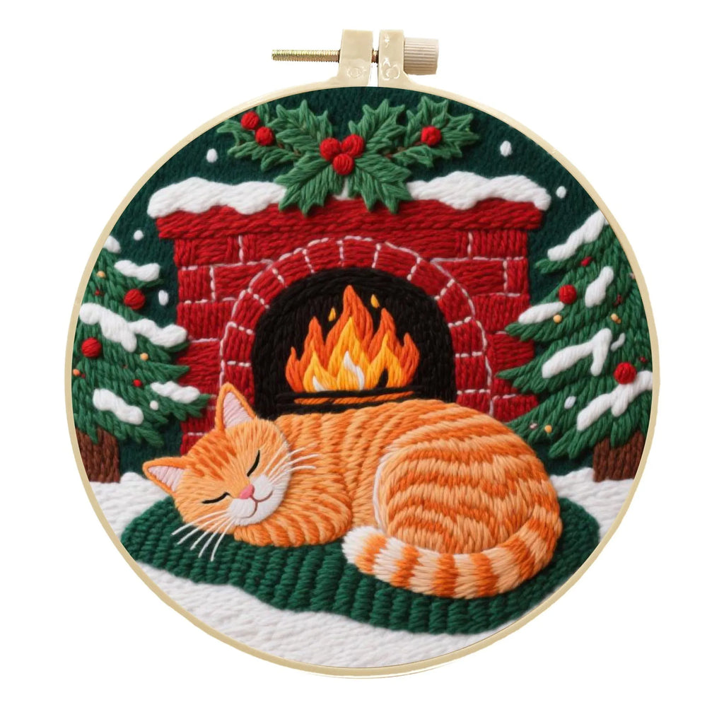 Autumn fruit embroidery material package with cotton linen fabric and 20cm imitation bamboo frame
