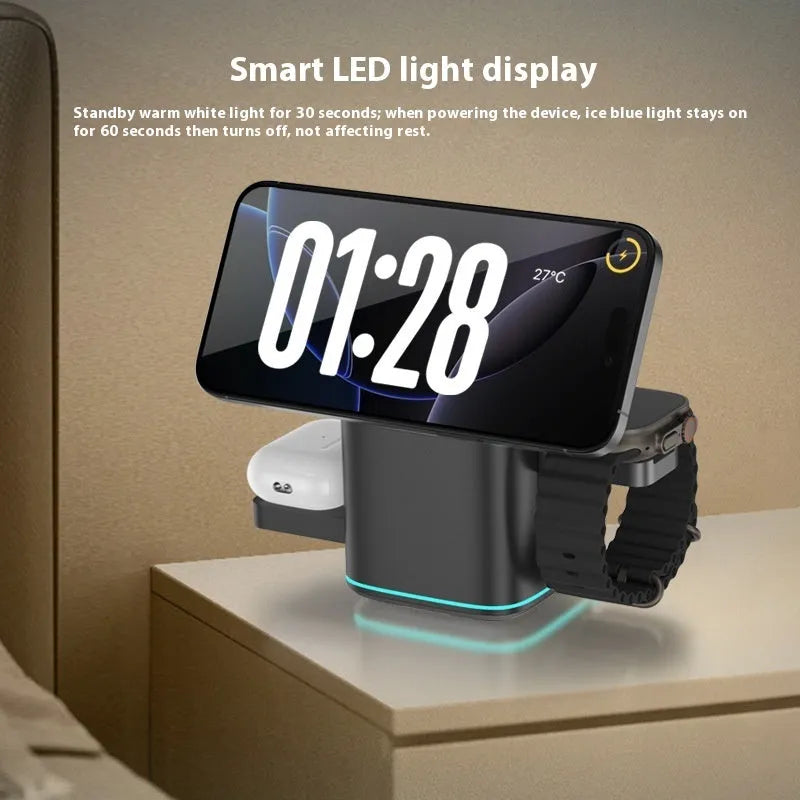 Black and silver magnetic wireless charging stand with 180 degree rotation and Type-C cable for mobile phones