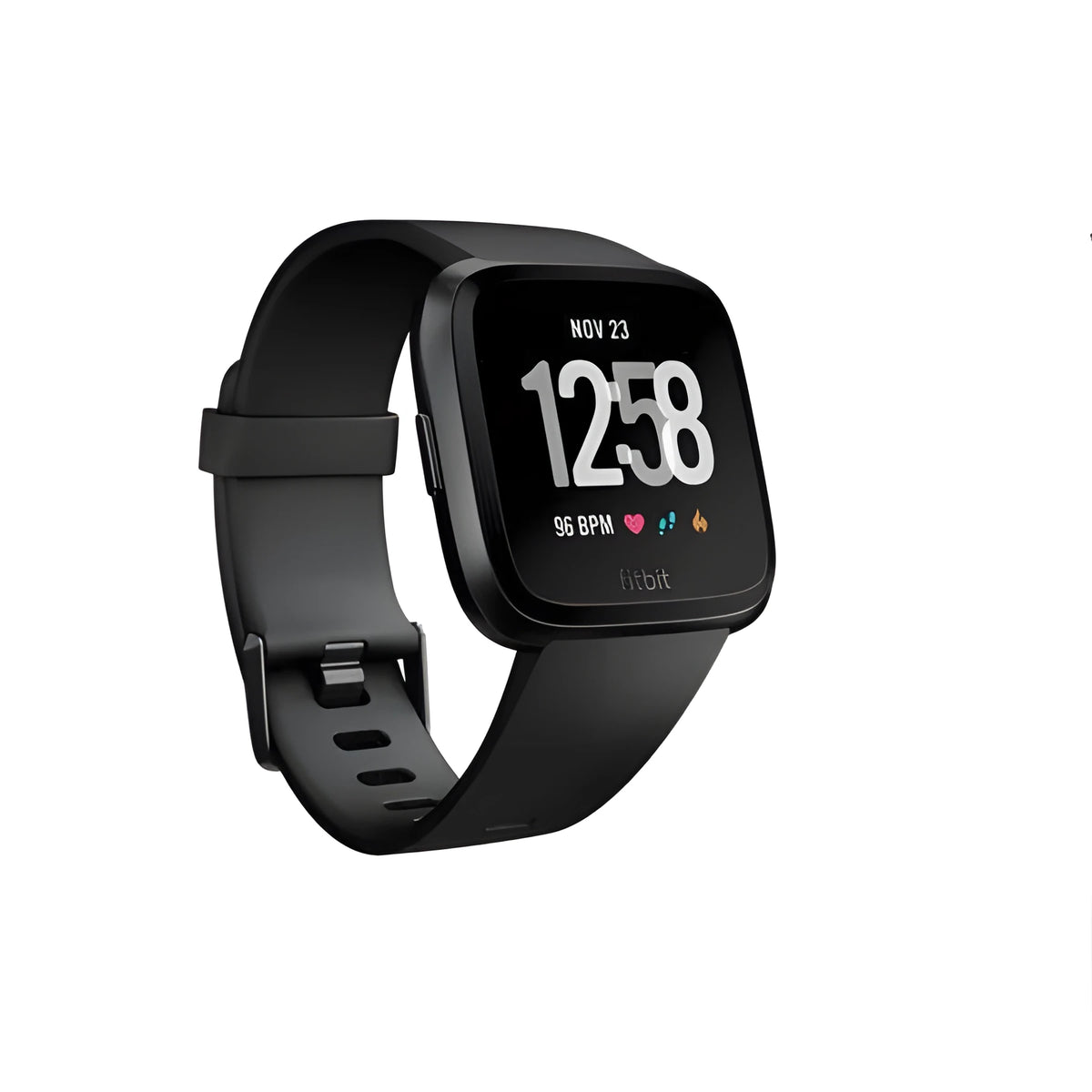 Black waterproof smart watch with heart rate monitoring for sleep tracking on silicone wristband