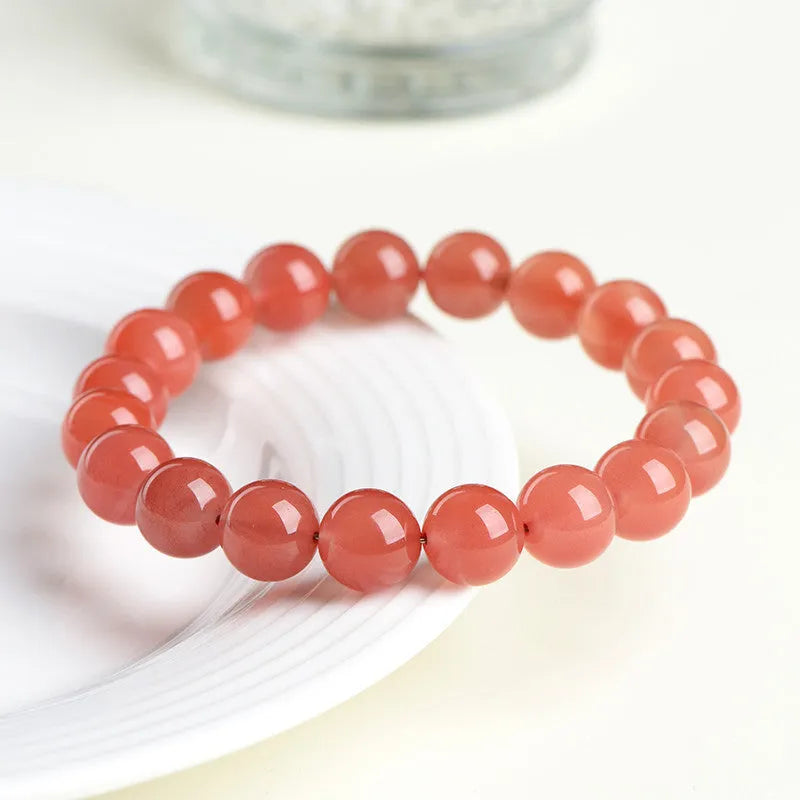 Polished natural South red cherry agate bracelet with round beads in single or three circle style