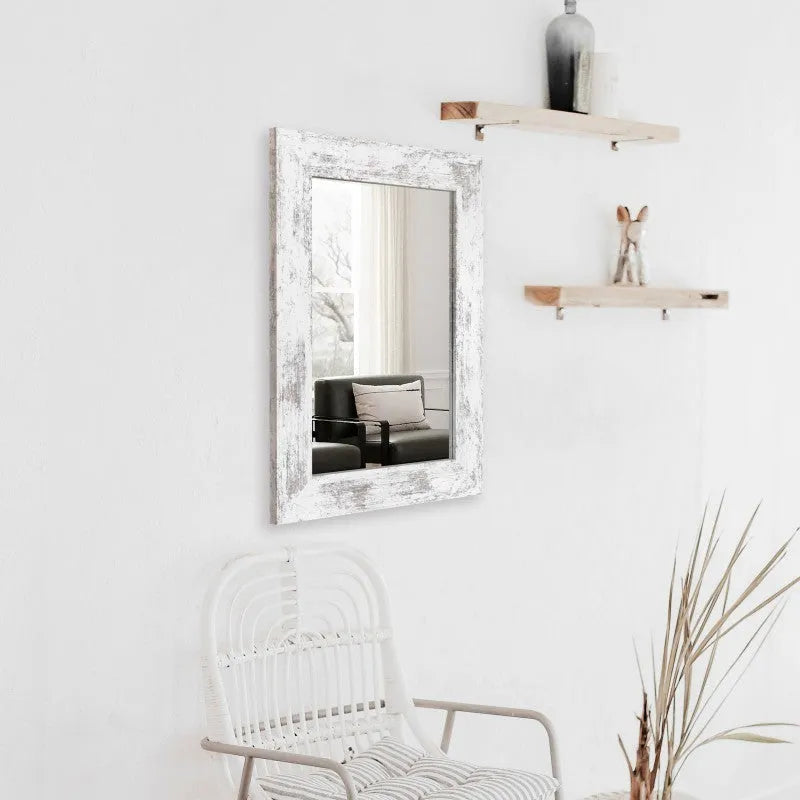Wall-mounted pastoral style bathroom dressing mirror with retro Chinese design and MDF frame