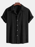 Men's loose fit polyester cardigan in black, green, or white with short sleeves