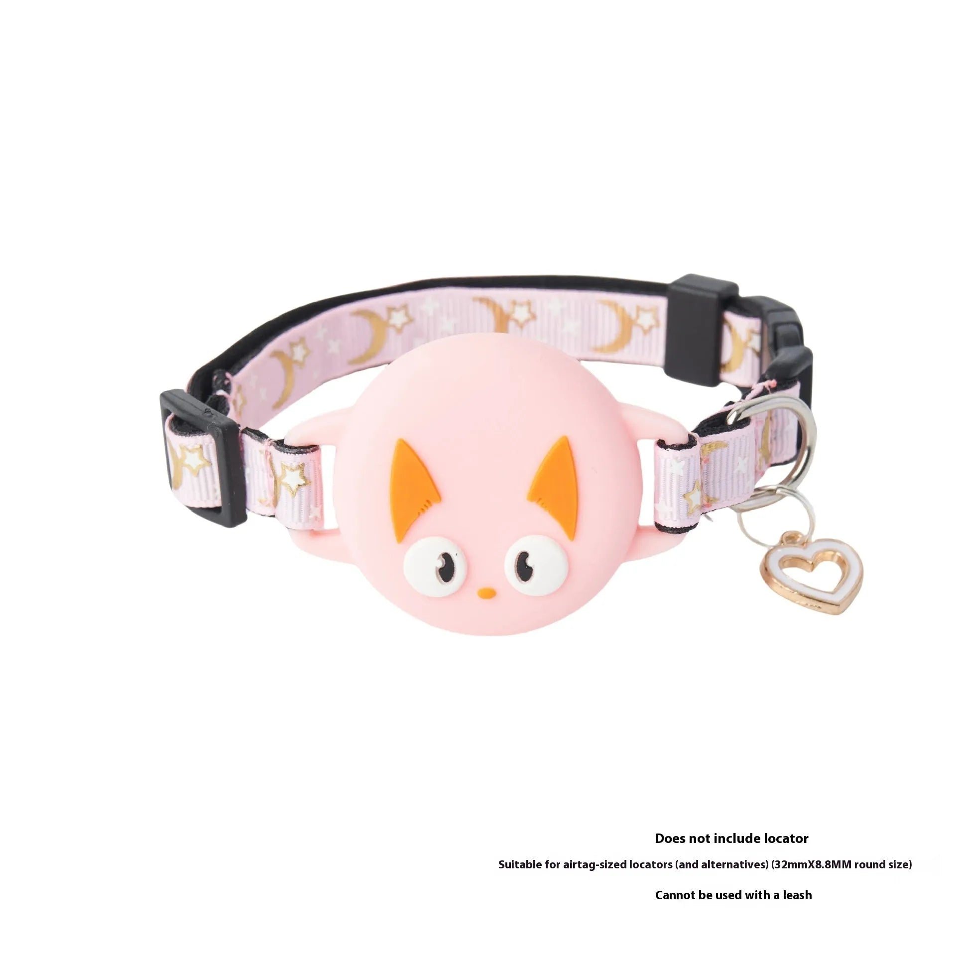 Plastic Apple AirTag protective case for cat collars in pink, showing adjustable sizing.