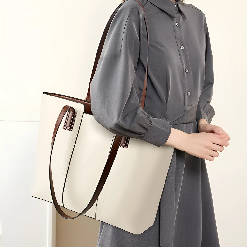Women's genuine leather large capacity crossbody commuter bag with multiple internal compartments