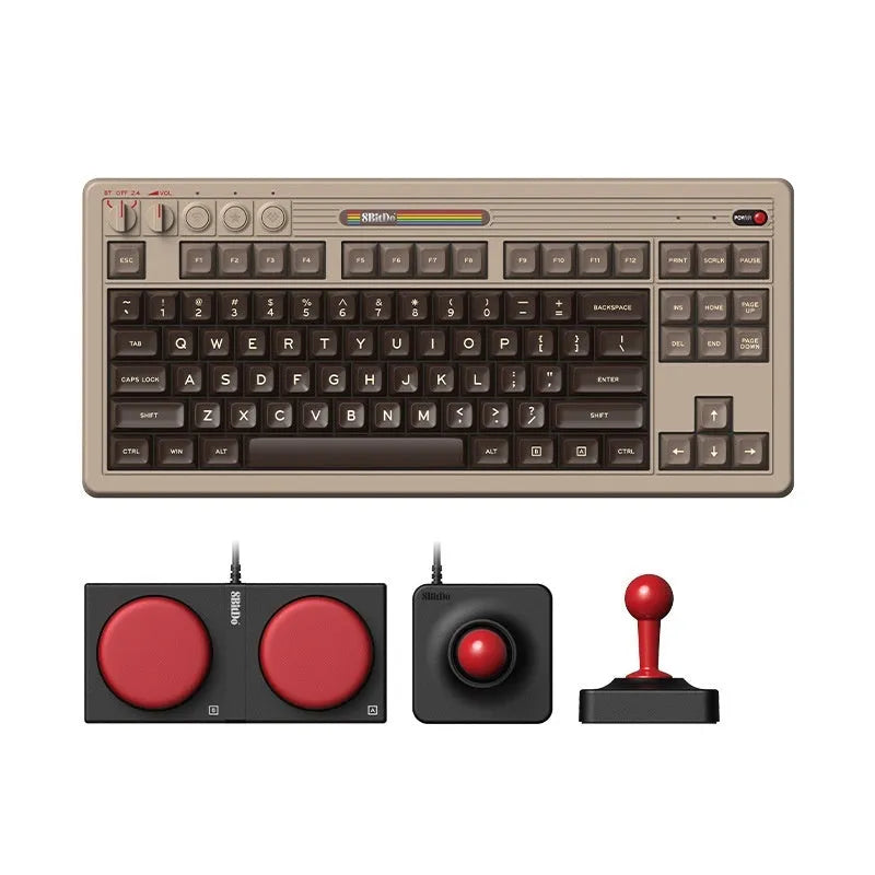Retro87 C64 wireless Bluetooth mechanical gaming keyboard with vintage design on desk