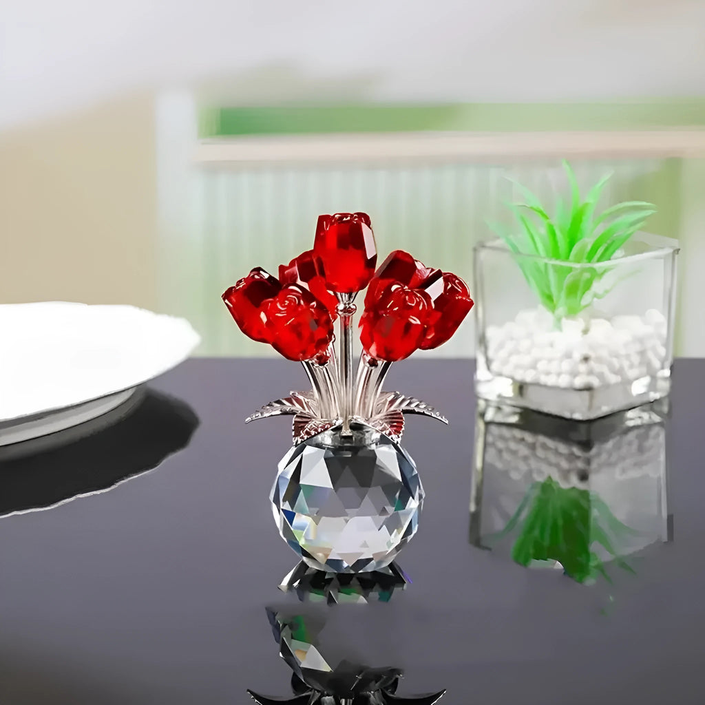 K9 crystal glass rose decoration in geometric Chinese style with multiple colour options