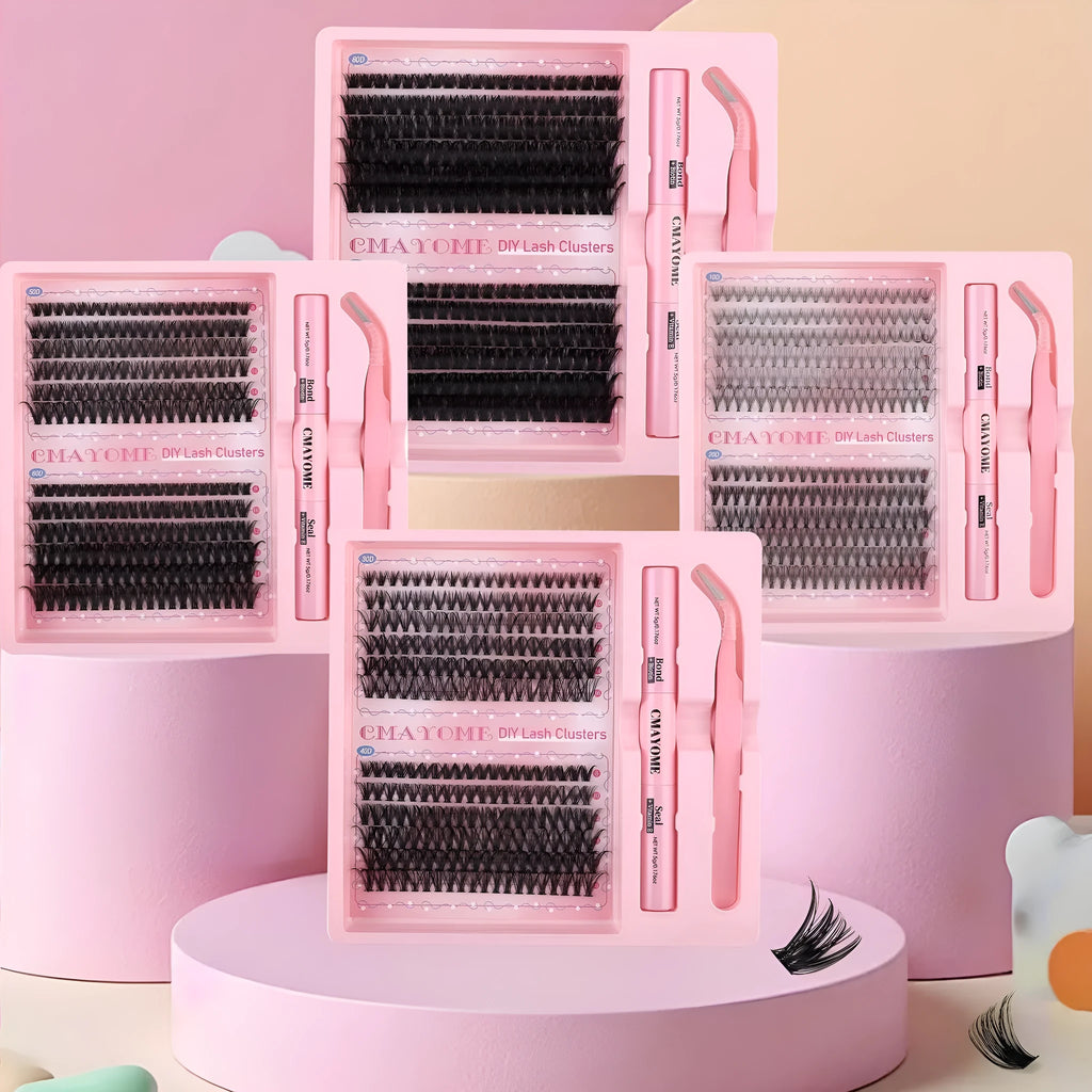 DIY single cluster individual false eyelashes set with natural thick mixed split type style