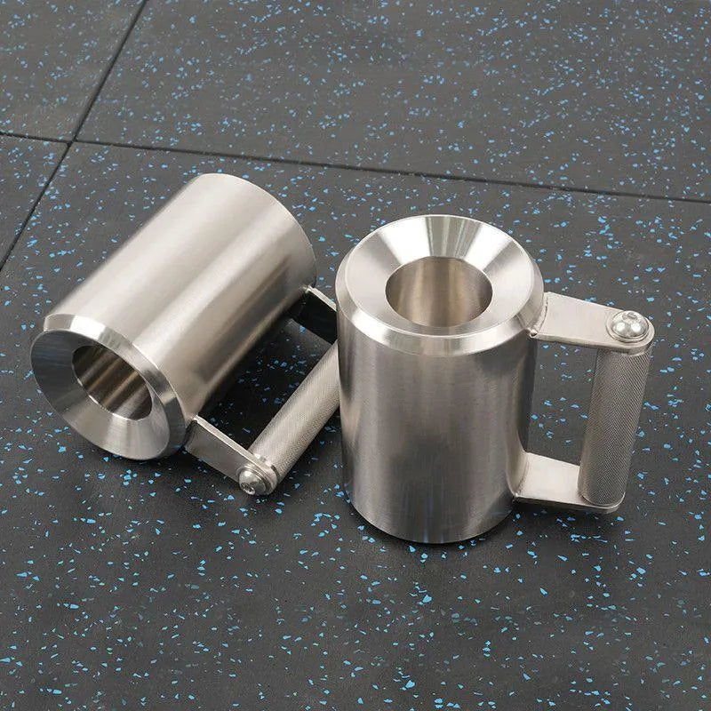 Single silver stainless steel 8kg cast iron dumbbell weight cup on a grey background.