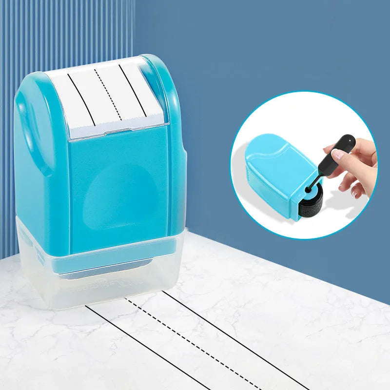 Plastic rectangular roller stamp for teaching in seven colours: blue, yellow, black, rose red, green, pink, purple.