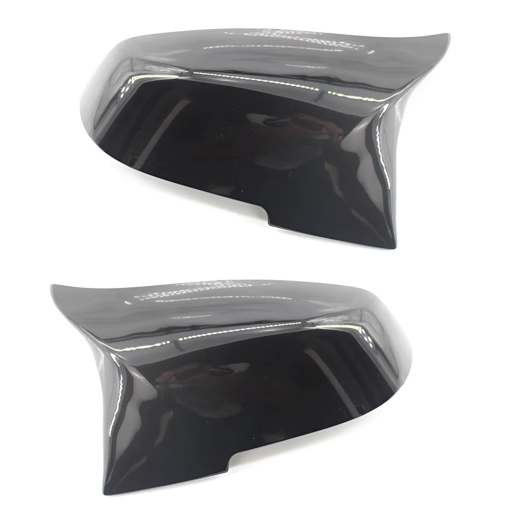 Pair of dark bright paint bright black modified horn rear-view mirror shells for BMW 3 Series and 4 Series.