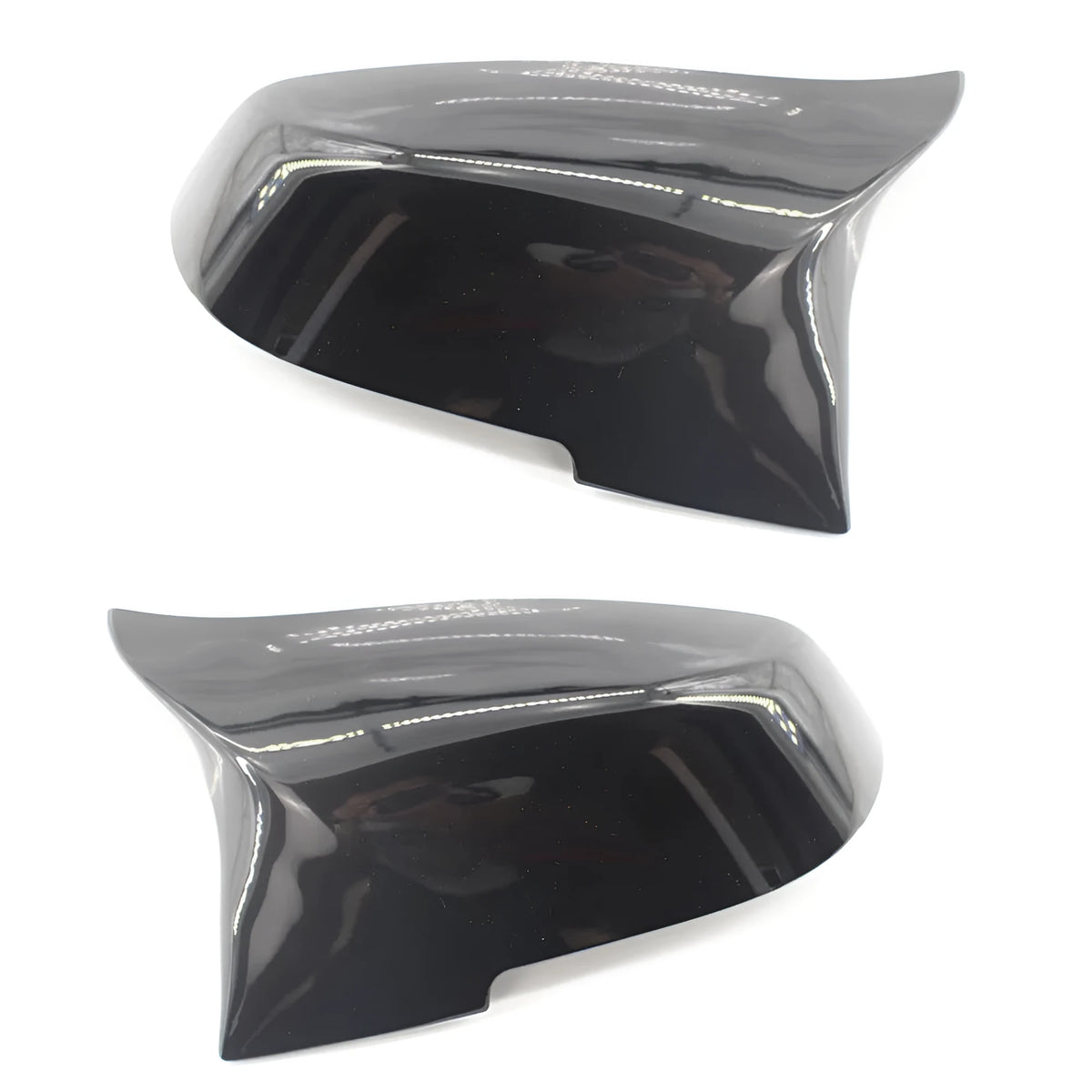 Pair of dark bright paint bright black modified horn rear-view mirror shells for BMW 3 Series and 4 Series.
