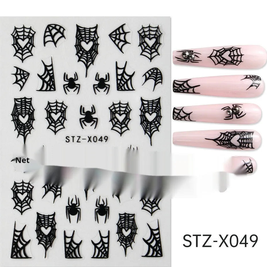Cartoon love pattern nail art sticker decals in black and silver colours on a plastic sheet.
