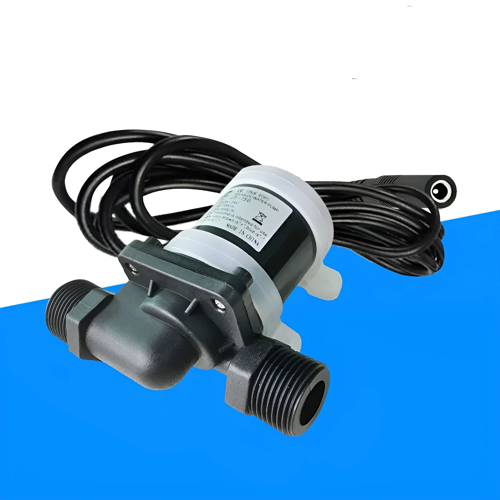 Jiatong JT-750 horizontal DC water pump with threaded connections for solar and underfloor heating.