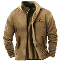 Men's green polyester padded coat with regular length shown on model