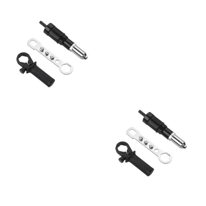 Black metal electric drill rivet gun with alloy steel head, 173mm long, for aluminium and automotive riveting