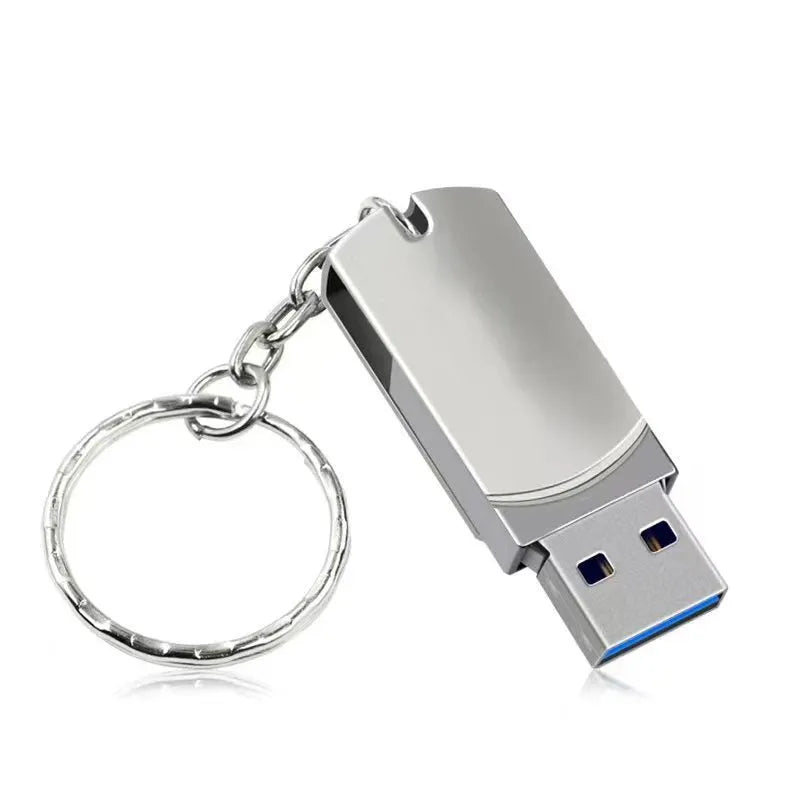 White metal USB flash drive with a rotating cap, showing 16GB capacity and USB 3.0 connector.