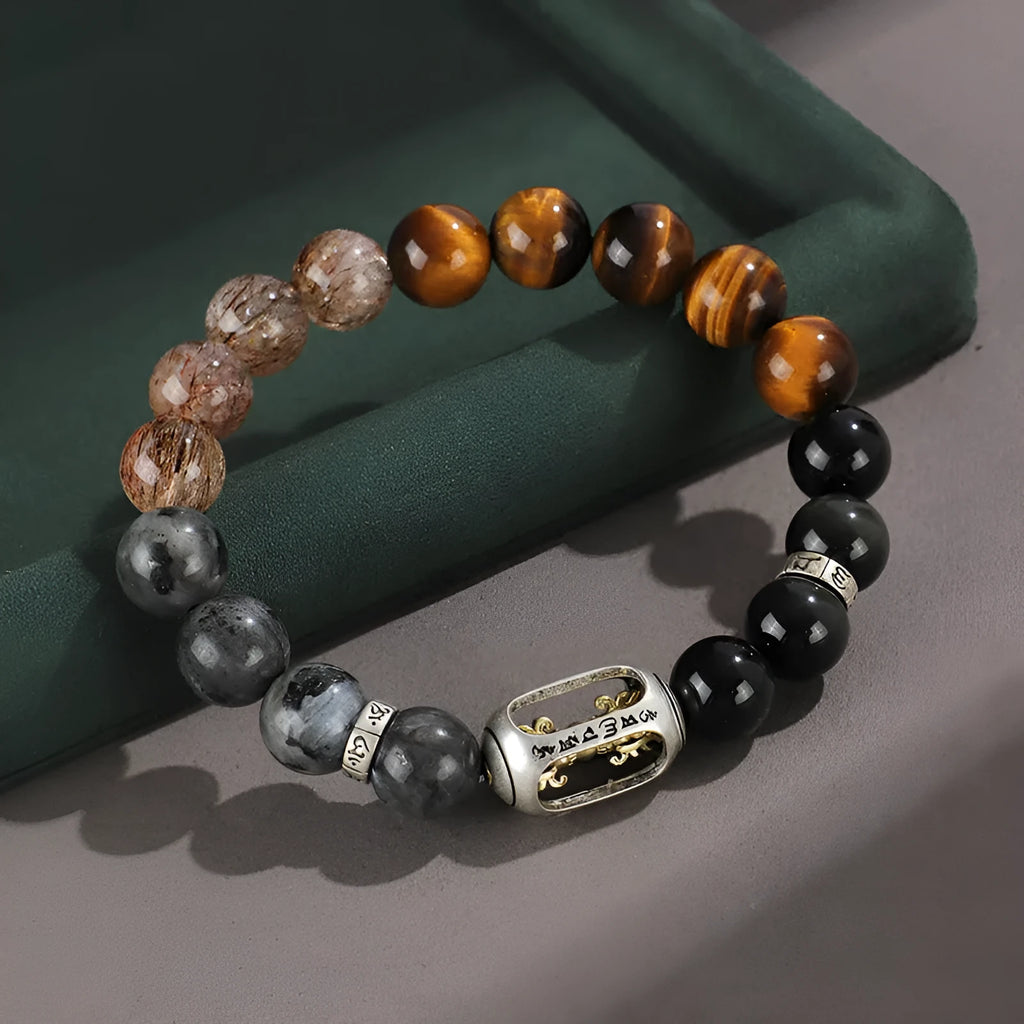 925 silver hoop mantra bracelet with Black Myth Wukong design, unisex handmade style with stone colour options